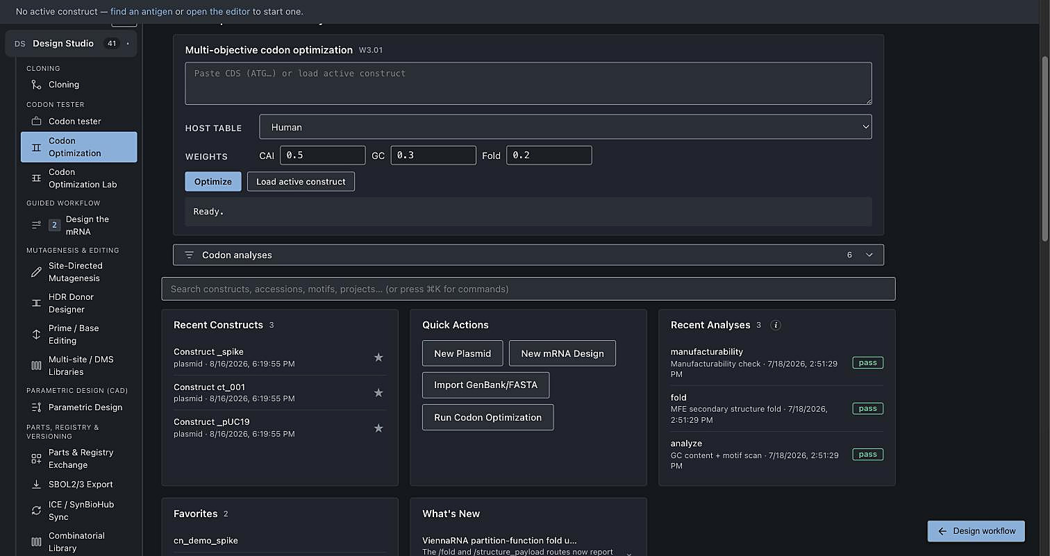Nucleora Design Studio - cloning, codon optimization, and sequence editing